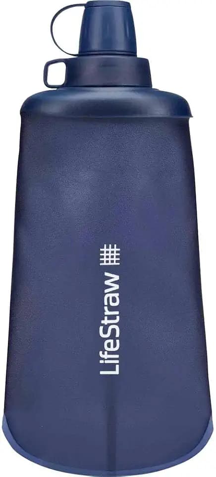 LifeStraw Peak Series - Collapsible Squeeze Bottle Water Filter System – 650ml for Trail Running, Through Hiking, Travel, Cycling, and Fishing; BPA-Free; Mountain Blue