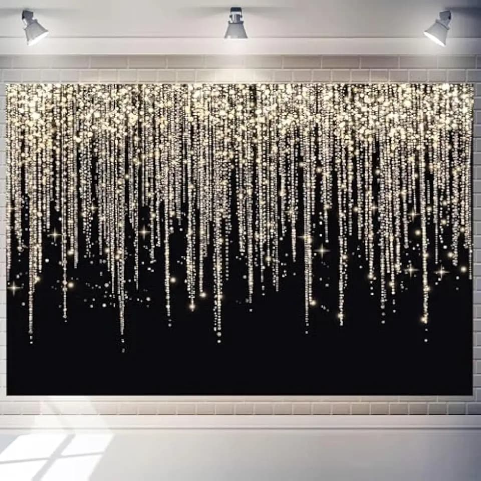 Gold Decorations Backdrop 12x8 ft Black and Gold Background Golden Sparkle