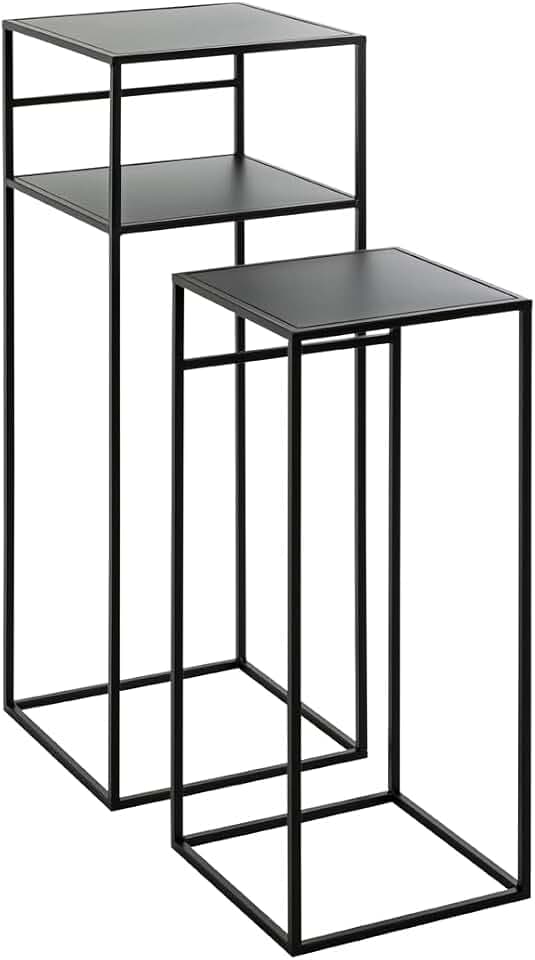 HAKU Beistelltische 2er Set schwarz Metall Couchtische klein - Maße: B 26/30 x H 63/85 x T 26/30 cm Style: Modern