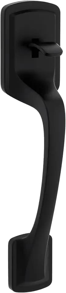 Kwikset Prague Front Door Handle No Lock, Entry Handleset Exterior with Interior Door Knob, Non-Locking, Matte Black, Deadbolt Not Included, with Microban Protection