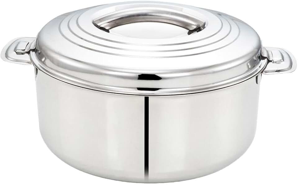 TABAKH 2.5-Liter Insulated Stainless Steel Casserole, 2.6 qt. (2500 ml, 84 oz) Thermal Serving Bowl, Keeps Food Hot & Cold for Long Hours, Elegant Hot Pot Food Warmer Cooler, Silver