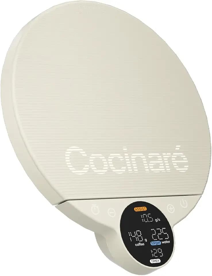 Cocinare Balance Lite Smart Coffee Scale with Timer, 3kg/0.1g Precision Digital Scale for Pour-Over, Espresso & Drip, 3 Brewing Modes (Assist, Weigh, Competition), Adjustable Ratios & Flow Rate, White
