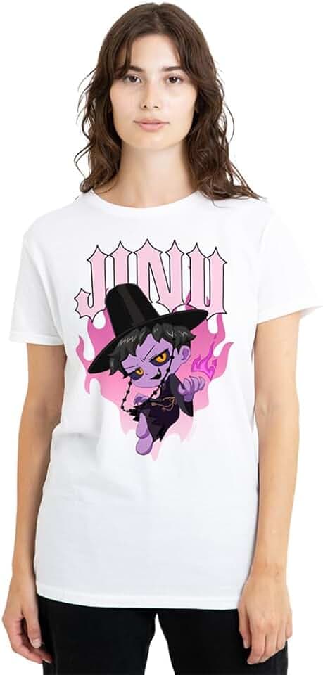 KPop Demon Hunters Damen Kpop Demon Hunters Jinu Demon Heart Flames Ladies T Shirt, White T-Shirt (1er Pack)