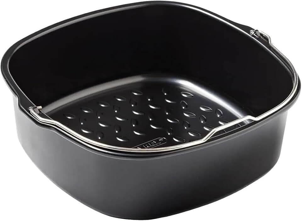 PYREX, Airfryer Metall Runde Ofenform 22 x 21 x 7,5 cm Backkorb mit Griff Antihaft-Kohlenstoffstahl Homogenes Backen Backofen Gefrierschrank und Spülmaschine