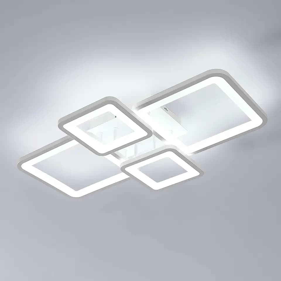 Deckenleuchte LED 56W 6300LM, Modern Deckenleuchte Wohnzimmer 62CM, Acryl Weiß LED Deckenbeleuchtung Quadratische Design Wohnzimmerlampe für Schlafzimmer Esszimmer Küche,Kaltes Weiß 6500K