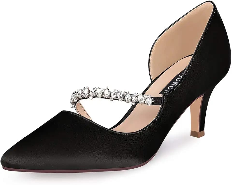 ERIJUNOR Women Mid Kitten Heels Closed Pointy Toe D’Orsay Pumps Wedding Party Shoes