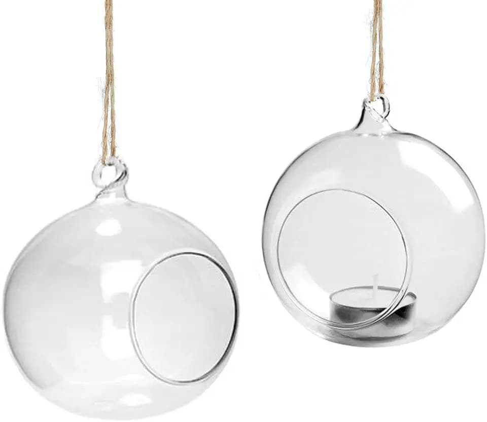 Teelichthalter Zum Aufhängen Kerzenhalter Glaskugel Durchmesser 10 cm, 4 Stk(MEHRWEG)