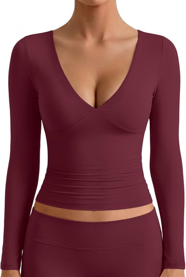 EFAN Women's Double Lined Deep V Neck Long Sleeve Fall Shirts