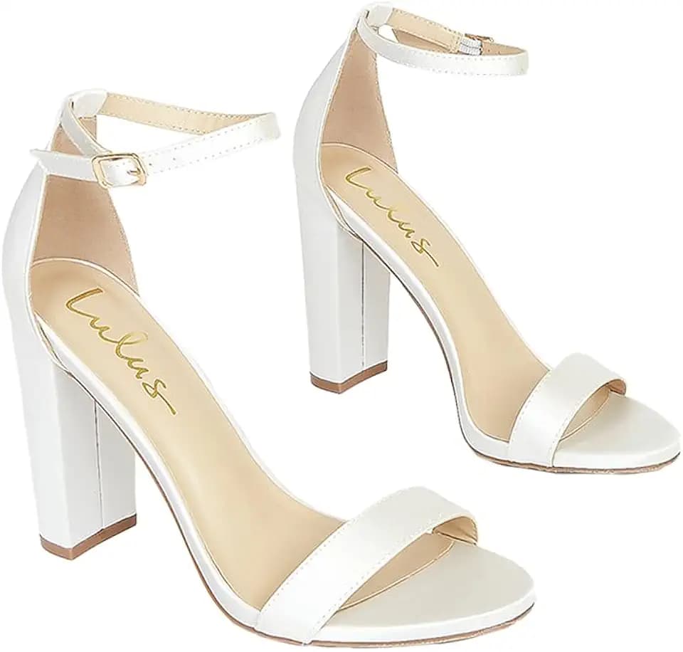 Lulus Women's Taylor Ankle Strap Heels, Ivory Satin, Size 7.5