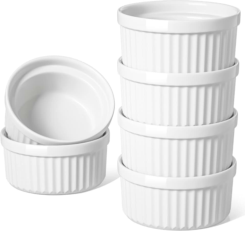 LE TAUCI Ramekins 8 OZ Oven Safe, Set of 6, White