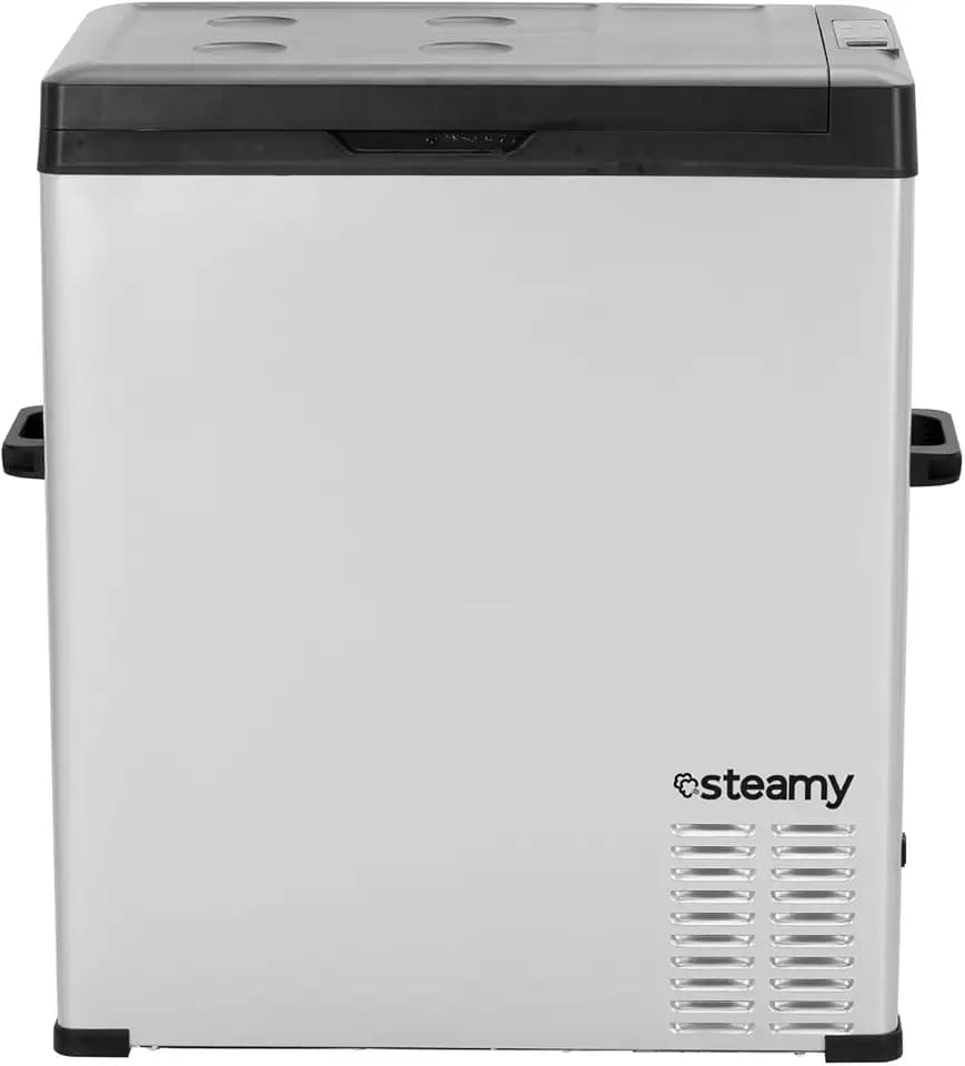 Steamy-E Single Zone 75, Elektrische Kompressor-Kühlbox, 64 Liter, 12V/230V, zum Kühlen und Gefrieren, Für Camping, Silber