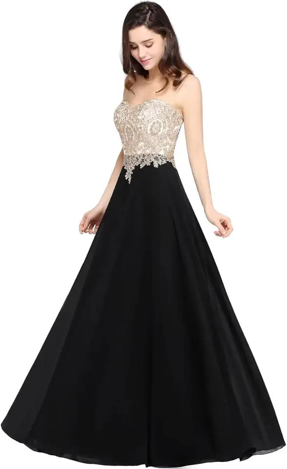 Misshow Abendkleid Chic Lang mit floralen Applikationen aus Chiffon Gr.