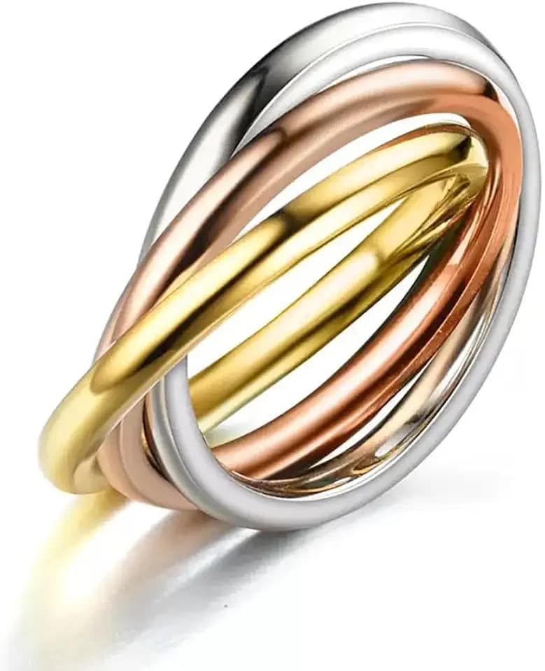 Interlocked Rolling Anxiety Fidget Ring for Women Men Stainless Steel Gold Siver Rose Triple Row Rolling Interlocking Statement Finger Rings Stress Relief Band Stacking Fashion Promise Jewelry