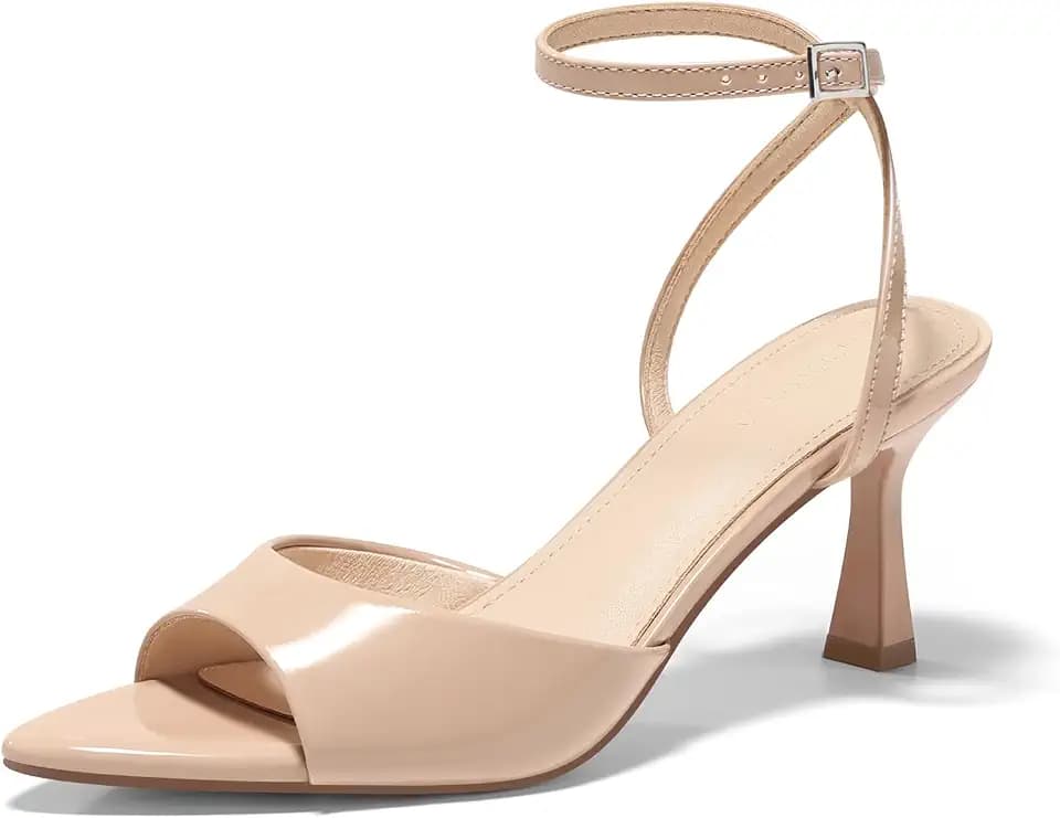 Coutgo Womens Kitten Heels Sandals Pointed Open Toe Ankle Buckle Strap Summer Dress Shoes