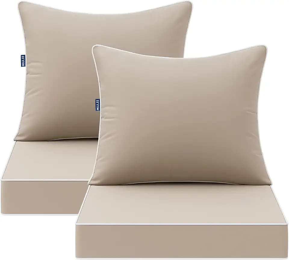 MIULEE Beige Outdoor Seat Cushion 24x24 Inch Set of 2 Waterproof Cushions