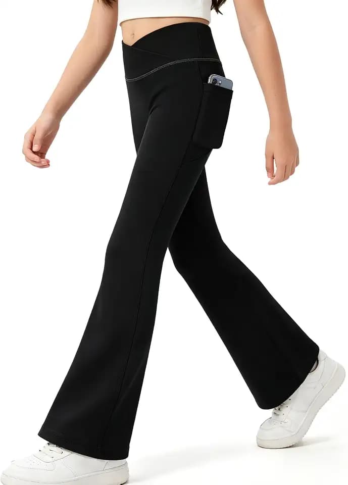KAKU NANU 2 Pack Mädchen Schlaghose Leggings V Crossover 122-164Schwarz