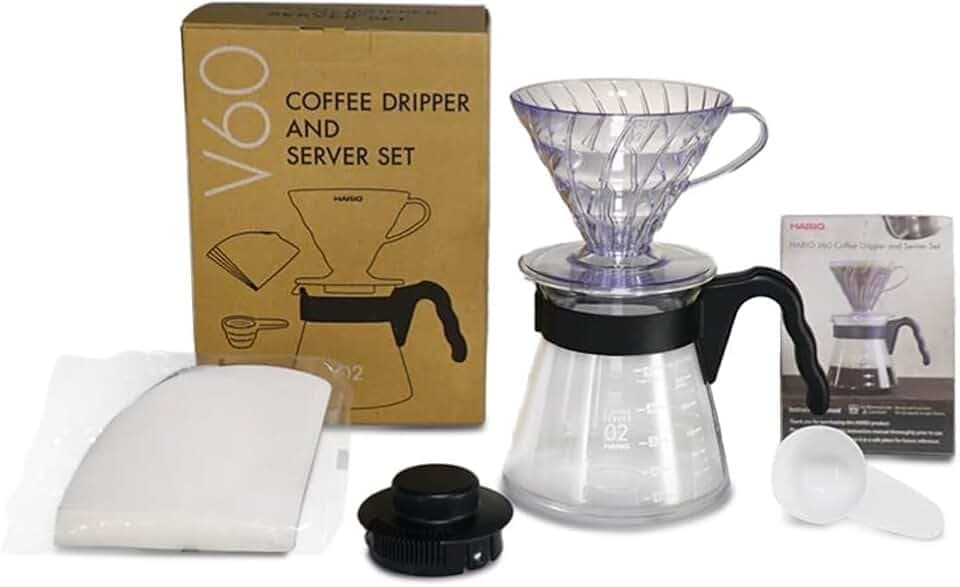 HARIO V60 Kaffeefilter-Set 02 - Schwarz (Kaffeemaschine) mit Dripper, Server, Filterpapier und Löffel (40 Stück)