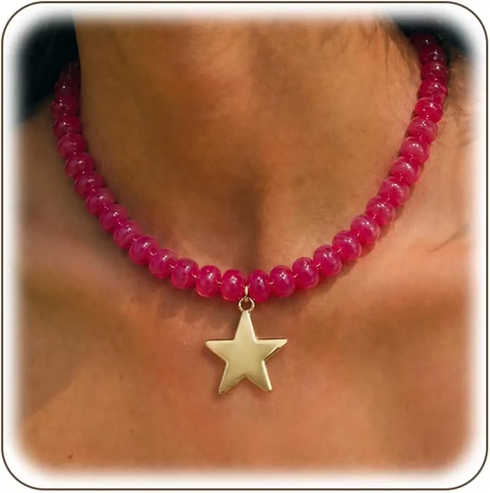 Colorful Chunky Beaded Necklace for Women Star Statement Necklace