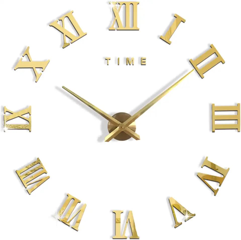 SEIWEI DIY Wanduhr, DIY Modern Mute Große Wanduhr, 3D Stick On Wanduhr für Wohnzimmer Küche Schlafzimmer Büro Home Hotel Dekor Geschenk - Golden