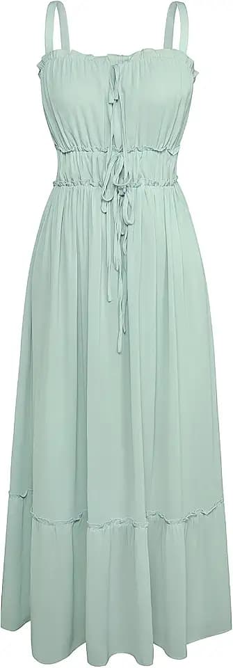 GRACE KARIN Damen Sommerkleid A-Linie Maxi Casual Kleider Freizeitkleid Sommer Kleider Damen Cocktailkleid Grün XXL