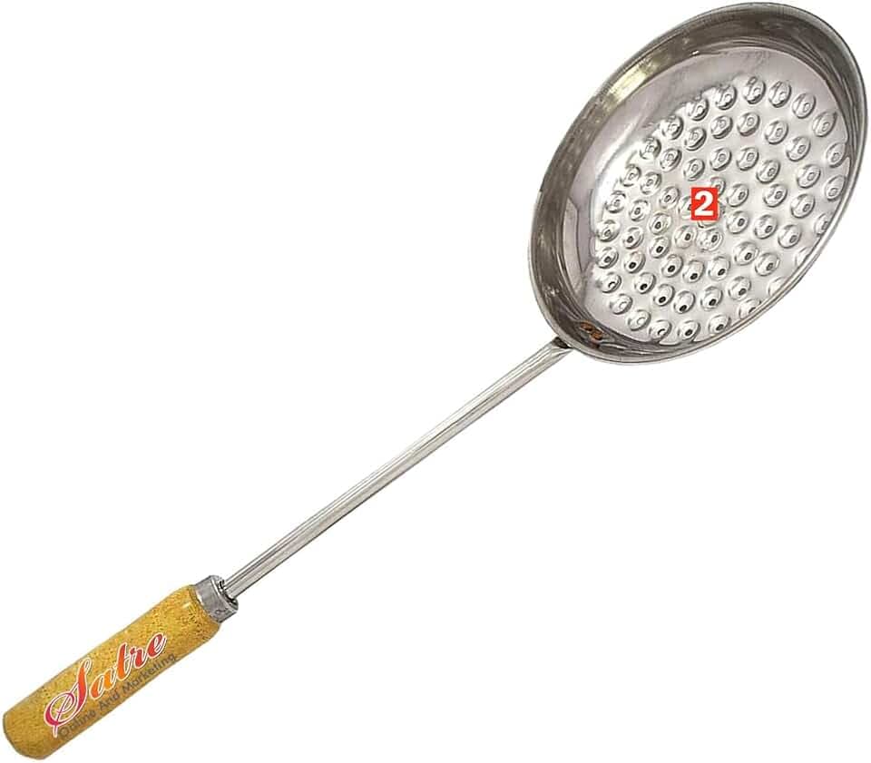 Stainless Steel Boondi Strainer,Bundi Skimmer with Wooden Handel, Size No. 2