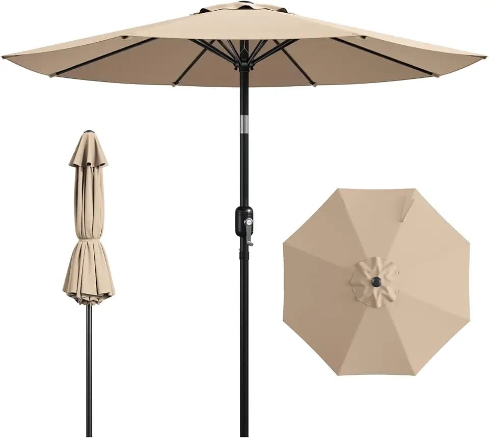 9FT Patio Umbrella,Outdoor Table Umbrella with Push Button Tilt & Crank,Pool Umbrella with Fade-Resistant Canopy, Heavy-Duty Steel Frame, Vented Top, for Deck, Backyard & Market