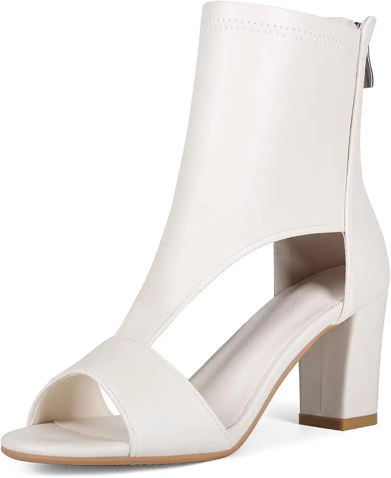 women's peep toe summer booties sandals, black suede cutout T Strap zipper back open toe Pump boots, hollow caged wrap up prom block chunky high heels heeled dress sandals shoes booties