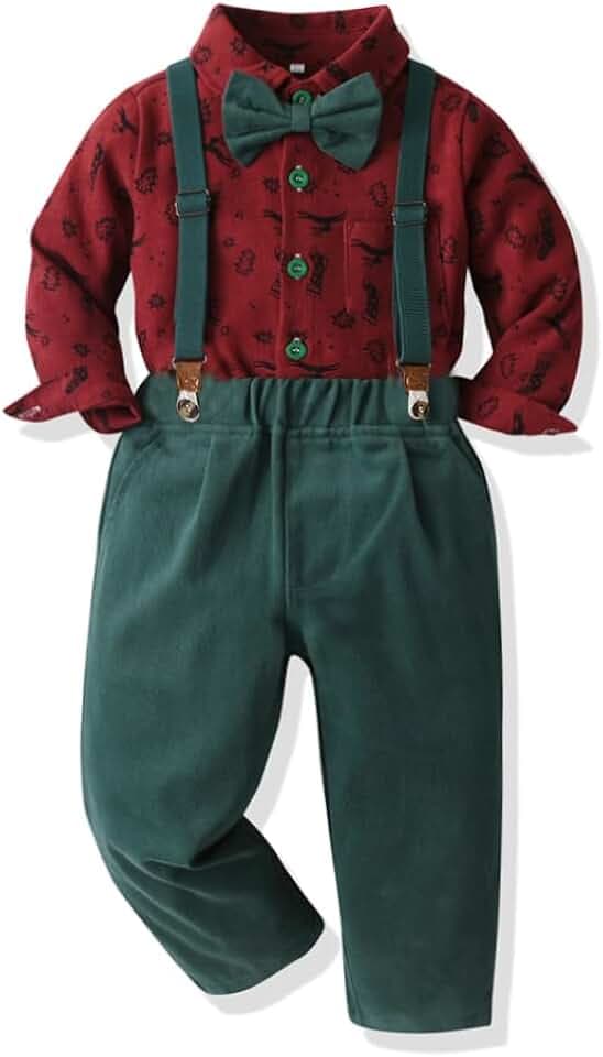 Baby Junge Weihnachten Outfit Anzug Kleinkinder Xmas 3PCS Fliege Hemd und Hosenträger Hose Gentleman Set