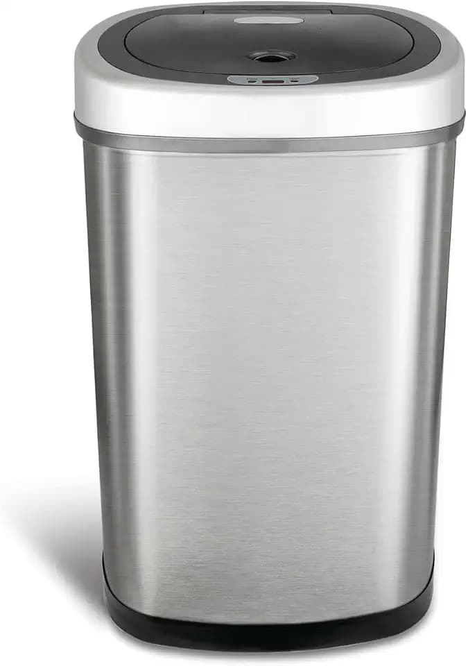 Large Stainless Steel Smart Waste Bin | Touchless Auto-Opening Lid | Fingerprint-Resistant Finish | Quiet Soft-Close Mechanism for Kitchen & Home Use (DZT-50-49)