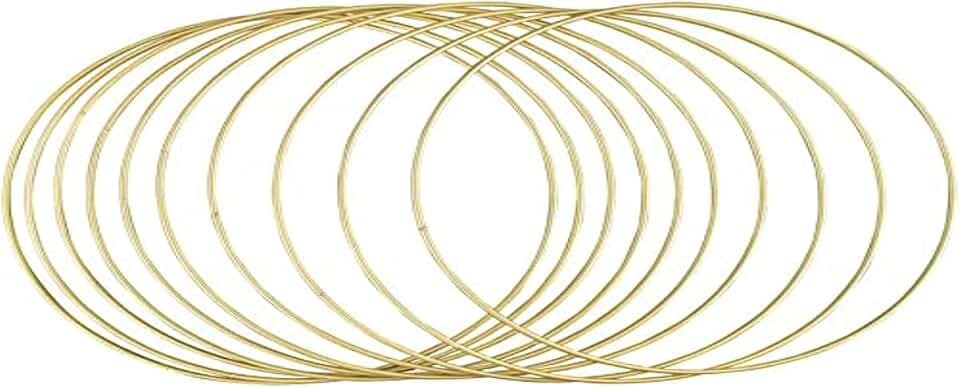 Rayher 25214616 Metallringe, 25 cm ø, gold beschichtet, Stärke ca. 3 mm, Drahtringe zum Basteln, für Wickeltechnik, Traumfänger, Floristik, Hochzeitskranz, Hoops,10 Stück (1er Pack)