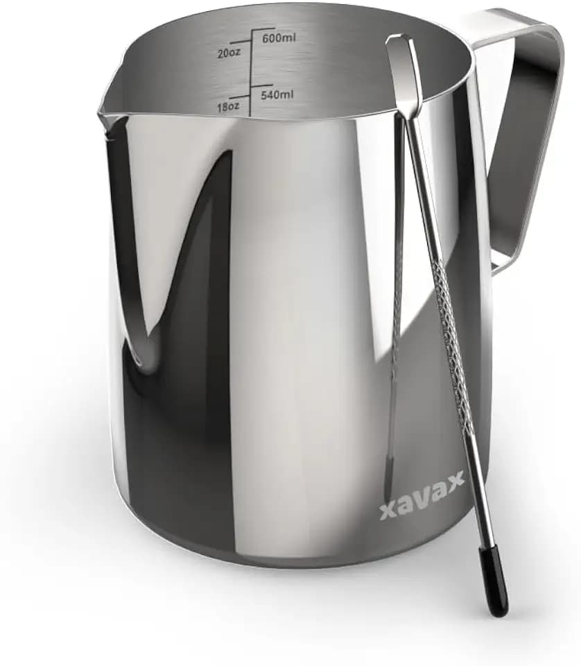 Barista-Milchkännchen mit Latte Art Pen, Edelstahl, 600 ml, Silber
