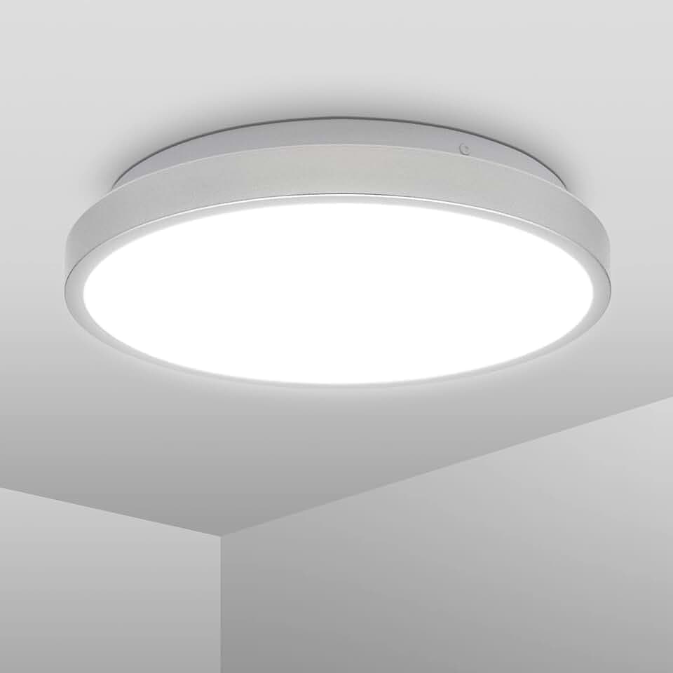 B.K.Licht - Deckenlampe für das Bad, neutralweiße Lichtfarbe, IP44, 12 Watt, 1200 Lumen, LED Deckenleuchte, Lampe, Badlampe, Badezimmerlampe, Küchenlampe, Feuchtraumleuchte, 29x7 cm, Silberfarbig