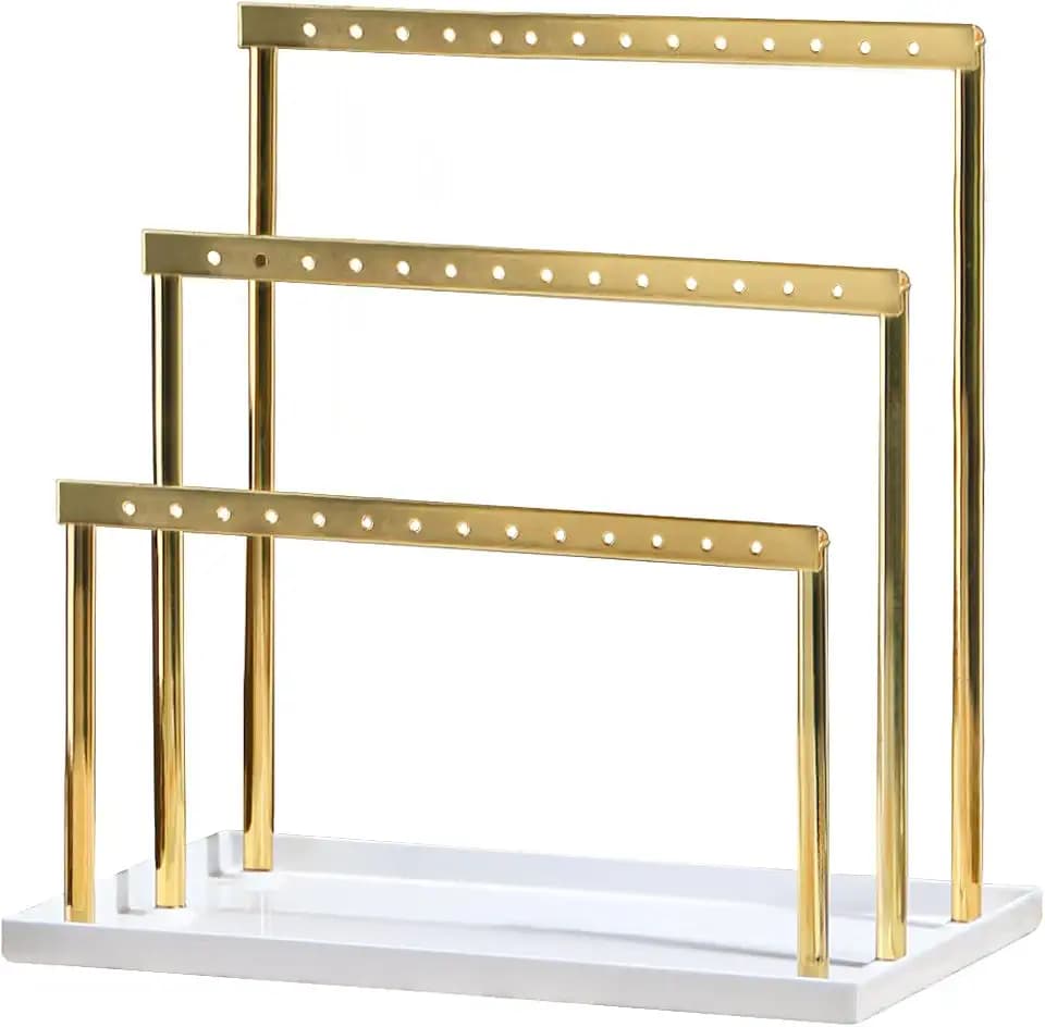 Pangkeep 3-Ebenen-Ohrringhalter für Verkäufer, Ohrstecker-Displayständer für den Verkauf, Metall-Schmuckorganisator für Mädchen (Gold)