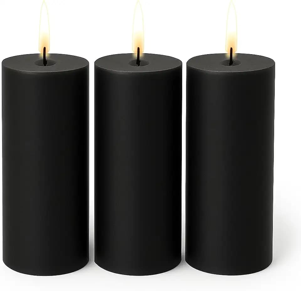 Dinil Black Pillar Candles 3x6 inch -Set of 3