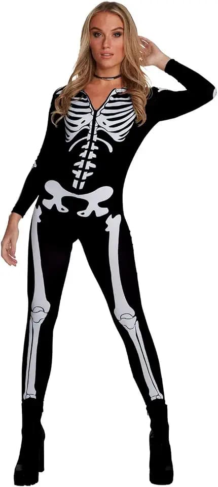 Morph Skelett Kostüm Damen, Gruseliges Halloween Kostüm Damen