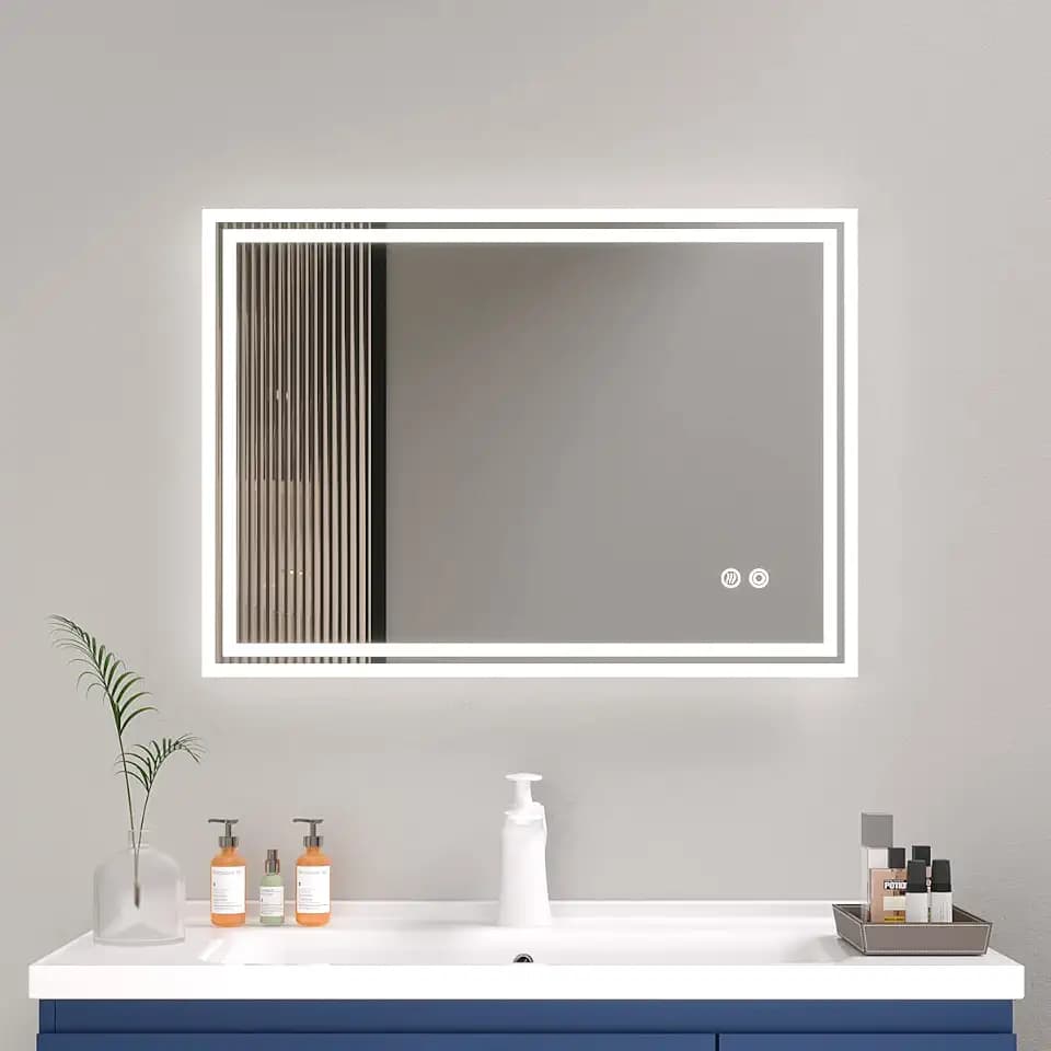 LED Badspiegel Badezimmerspiegel mit 3-Farben des Lichts Badezimmer Beleuchtung Antibeschlag Wandspiegel 80x60cm Touchschalter + Beschlagfrei + IP54 wasserdicht