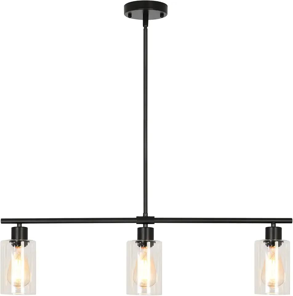 3-Light Modern Linear Black Chandeliers with Adjustable Height Pendant Light
