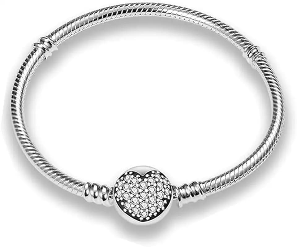 Schlangen Gliederarmband mit Kugelverschluss,Damen Love Charm Armband 925 Sterling Silber,Metall Basis Armbänder Kompatibel mit Charms und Anhängern