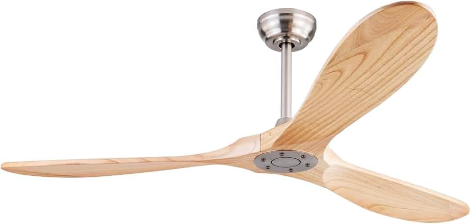 QUTWOB New Ceiling Fan With Light (Nickel+Raw wood, 60 inch, No Light)