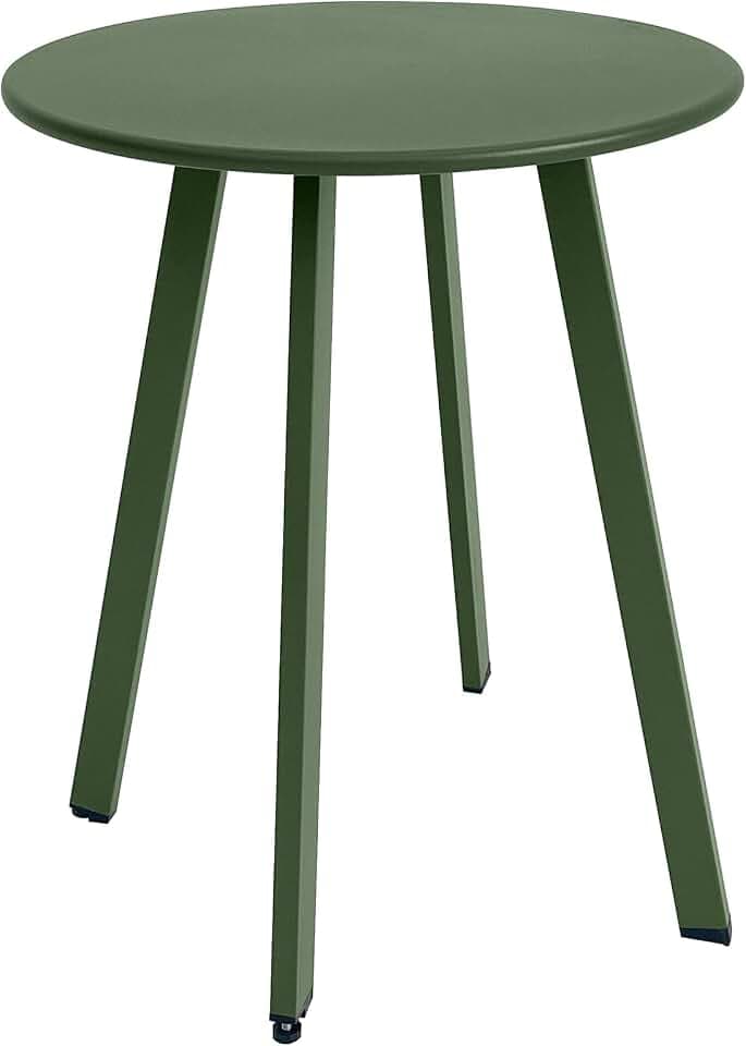 Meluvici Outdoor Side Table, Weather Resistant Patio Small Side Table Outdoor Indoor Round Metal Steel Small Table, Waterproof End Table for Garden Balcony Yard, Dark Green