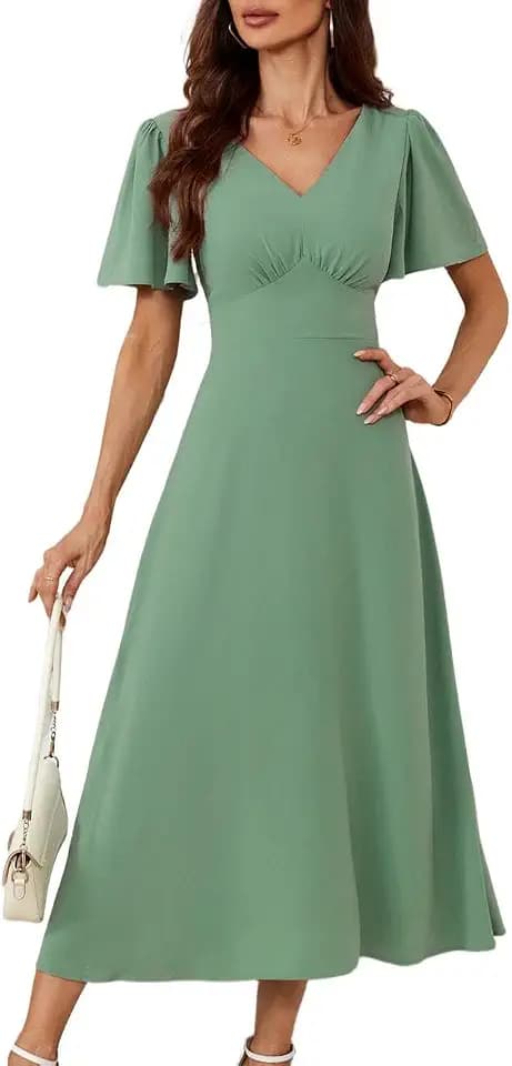 GRACE KARIN Damen Sommer V-Ausschnitt Cape Ärmel Freizeitkleid Kurzarm A-Linie Cocktailkleid Elegant für Hochzeit Party