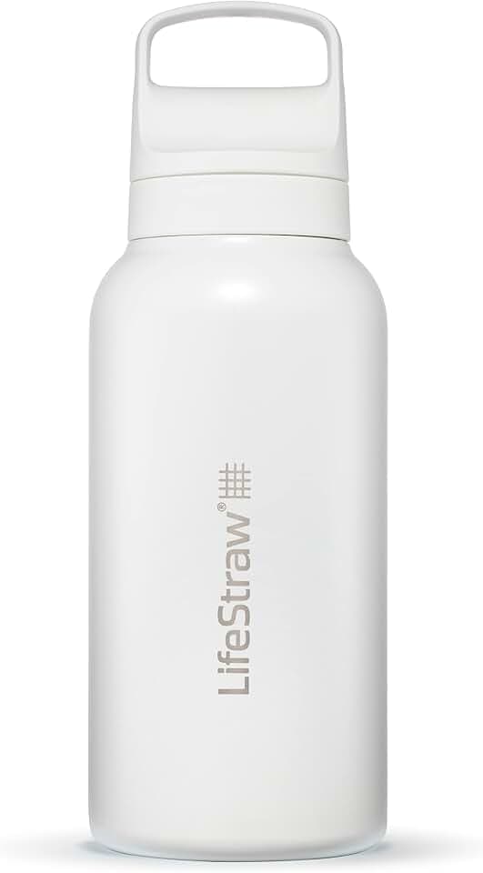 LifeStraw Go Series Insulated Steel Water Filter Bottle, 1 L, Polar White