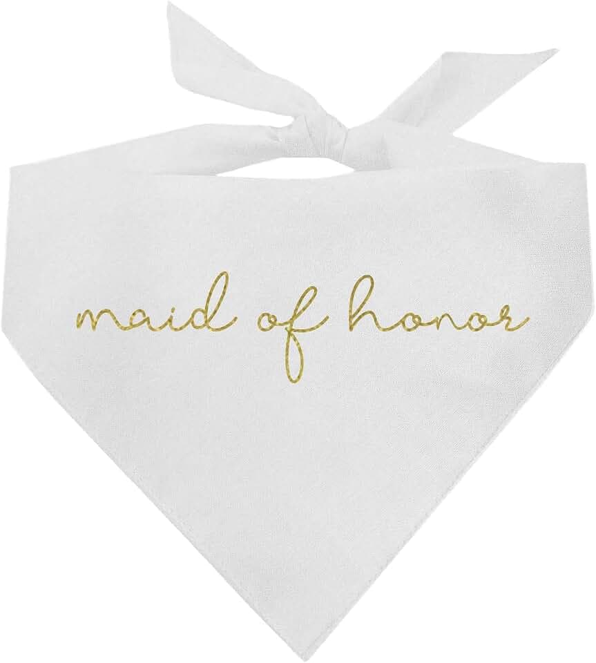 Maid of Honor Dog Bandana | 100% Cotton Triangle | Made in USA | Wedding Photo Prop | Bridal Shower | Engagement Announcement | White, One Size (546)