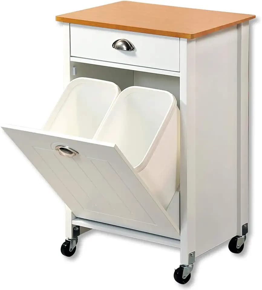 Kesper | Küchenwagen mit Mülltrennung, Weiß, Bambusdekor | 2552613