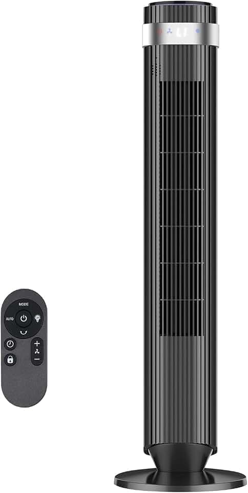 Tower Fan for Bedroom, 28dB Quiet Bladeless Oscillating Standing Fan with Remote, 5 Speeds & 4 Modes, 12H Timer, LED Display, 22.3ft/s High Velocity Cooling Floor Fan for Home, Office (Black)