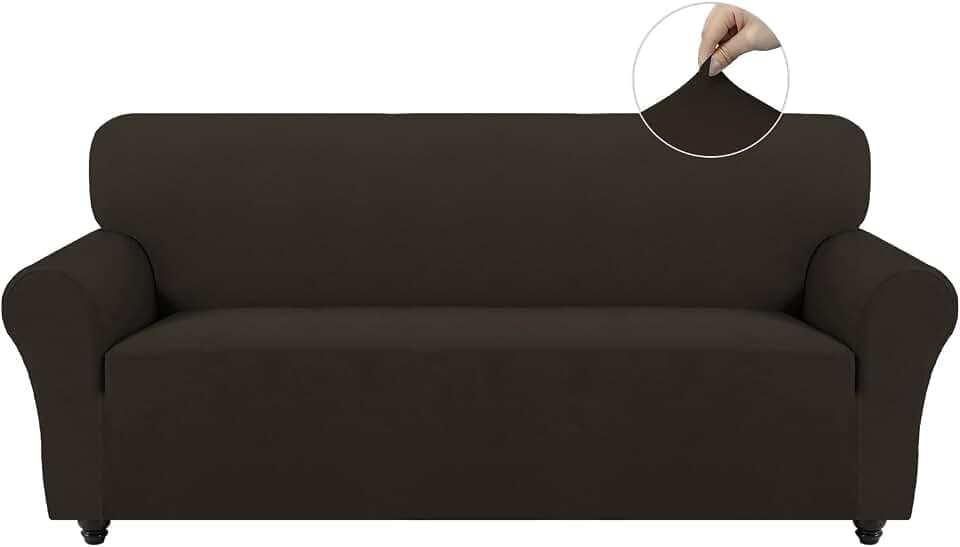 Easy-Going Stretch Sofa Überzug 3 Sitzer, Rutschfester Sofabezug für Hund Katze, Waschbarer Fleece Couch Überzug Bezug, Weicher Küchensofa Couch Cover, 1 Stück Sofaschoner mit Armlehnen, Schokolade