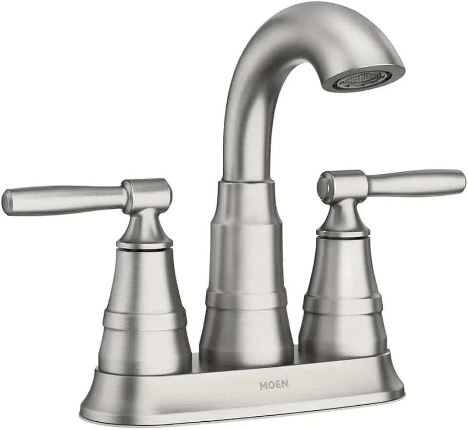 Moen Halle Spot Resist Brushed Nickel Two-Handle Centerset Bathroom Sink Faucet with Drain Assembly, 84971SRN