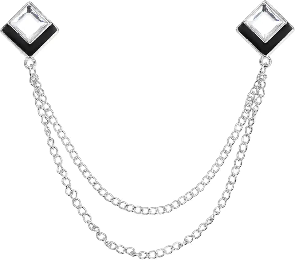 PATIKIL Gem Chain Brooch Pins, Hanging Chain Brooch Suit Pin Tassel Chain Square Crystal Badge Lapel Collar Pins for Women