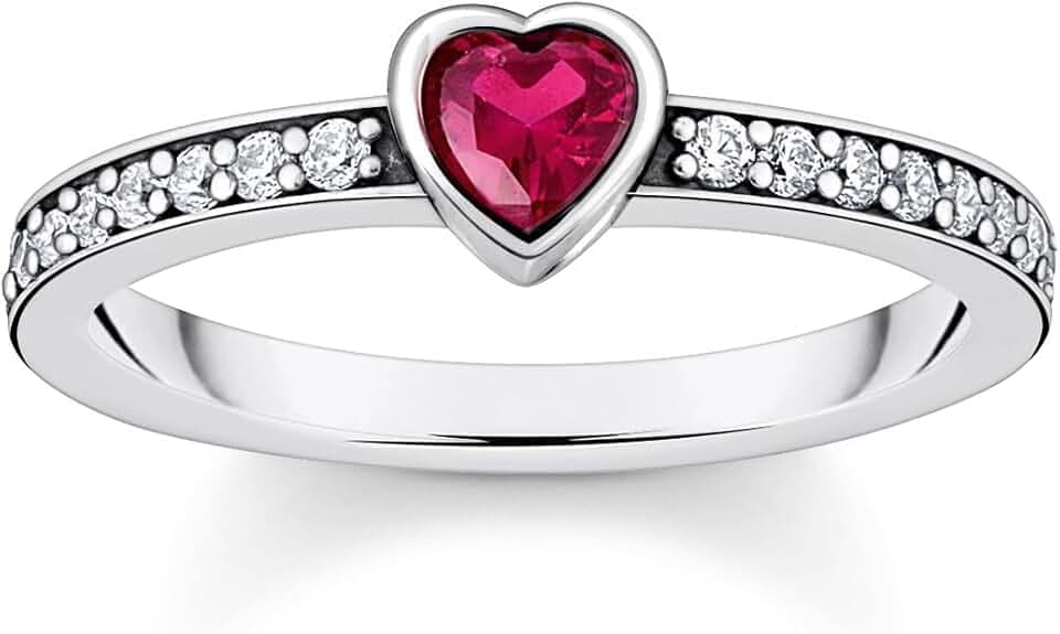 THOMAS SABO Solitärring mit rotem Stein in Herzschliff Silber 925 Sterlingsilber, Geschwärzt
