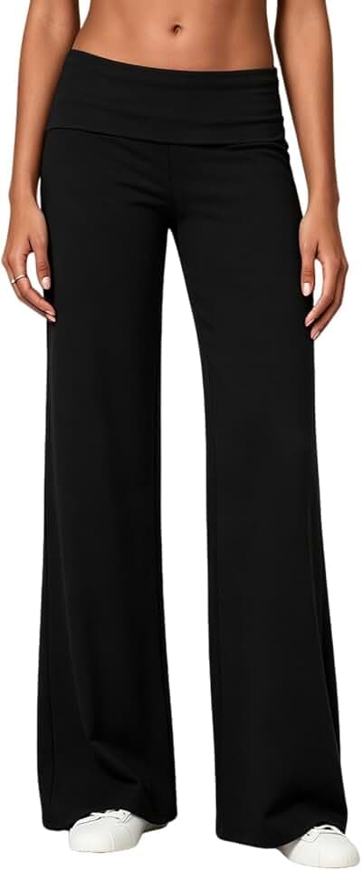 Fold Over Yoga Pants for Women Low Rise Wide Leg Cute Flare Sweatpants